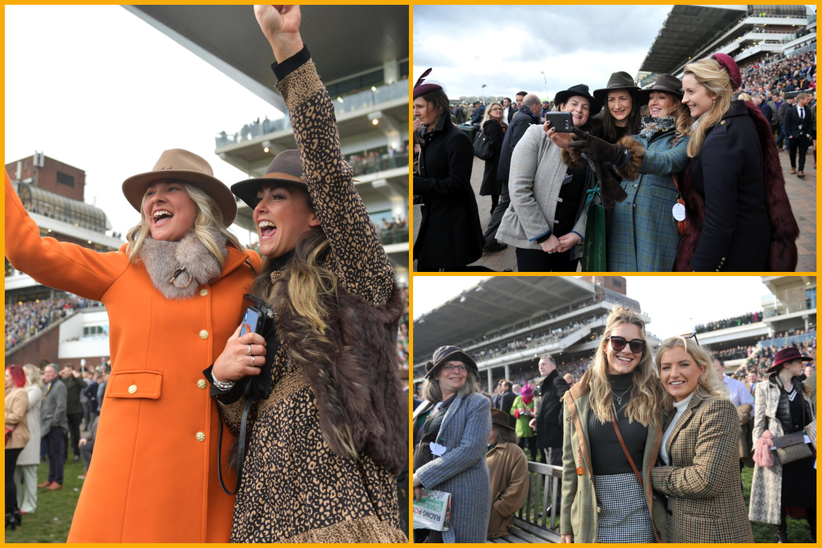 Collage of ladies dressed up at The Cheltenham Festival.